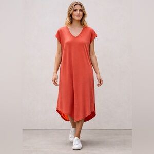 Wilt Orange Cotton Shark Bite Hem T-Shirt Dress Size Large